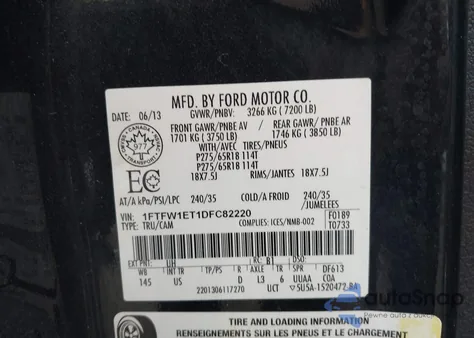 2013 Ford F-150 Xlt from USA, damaged, VIN 1FTFW1ET1DFC82220